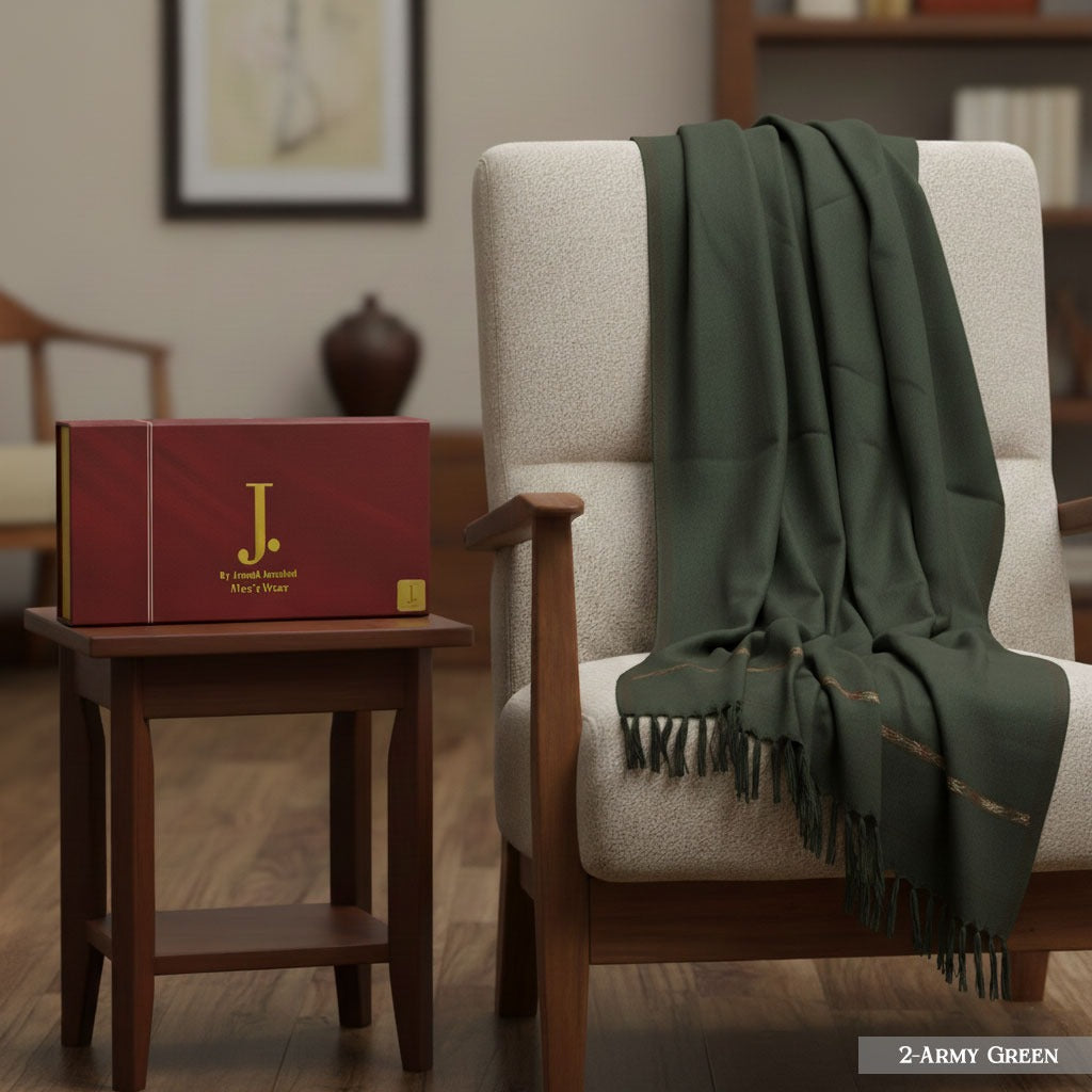 J. PREMIUM WOOL SHAWL FOR MENS WITH LUXURY GIFT BOX & BAG ( Army Green )