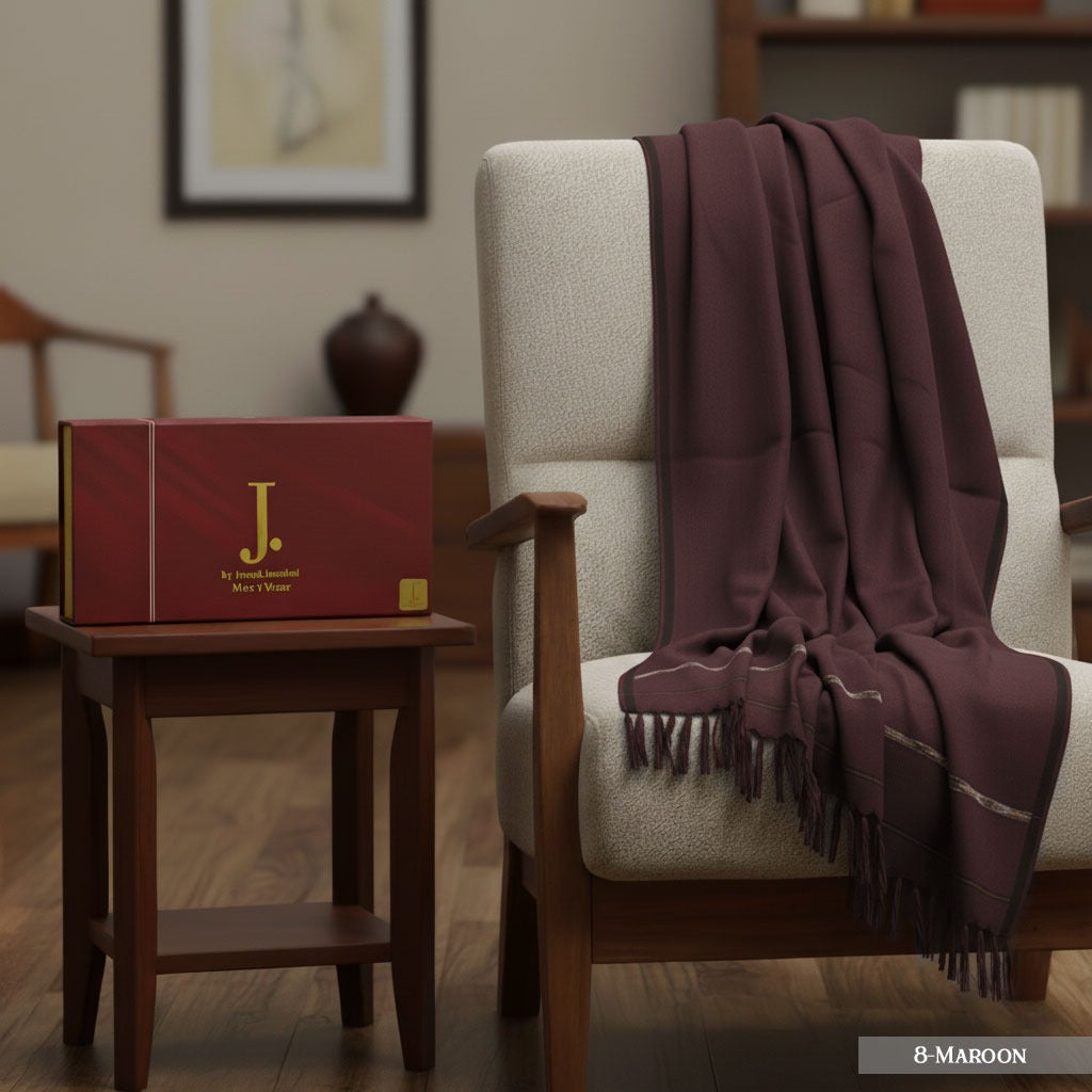 J. PREMIUM WOOL SHAWL FOR MENS WITH LUXURY GIFT BOX & BAG ( Maroon )