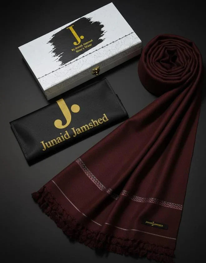 J. MENS PREMIUM ( MAROON ) SHAWL WITH BOX AND BAG + FREE SHIPPING