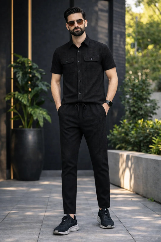 Safari Tracksuit Set (Shirt+Trouser)• Black Waffe O