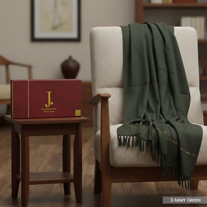 J. PREMIUM WOOL SHAWL FOR MENS WITH LUXURY GIFT BOX & BAG ( Army Green )