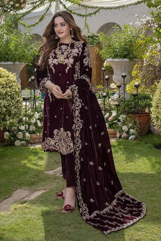 3 Piece Unstitched Heavy Embroidered Velvet Suit ( Heavy Embroidered Velvet Shawl )