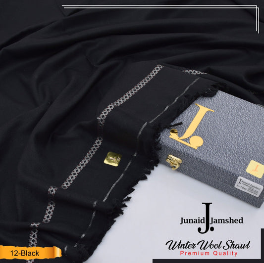 J. PREMIUM WOOL SHAWL FOR MENS WITH GIFT BOX & BAG  ( Black )