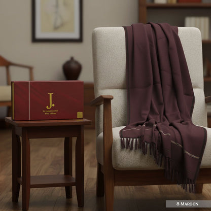 J. PREMIUM WOOL SHAWL FOR MENS WITH LUXURY GIFT BOX & BAG ( Maroon )