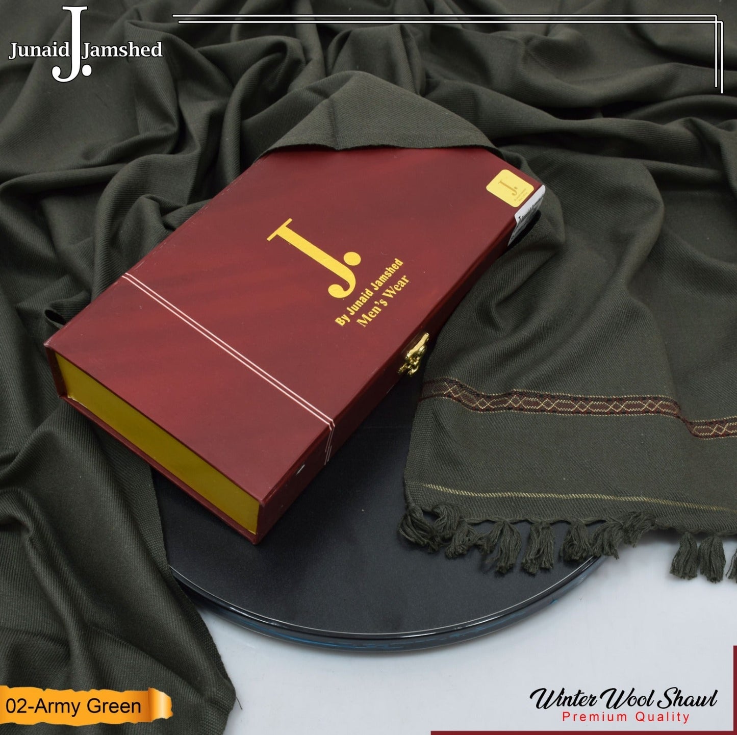 J. PREMIUM WOOL SHAWL FOR MENS WITH LUXURY GIFT BOX & BAG ( Army Green )