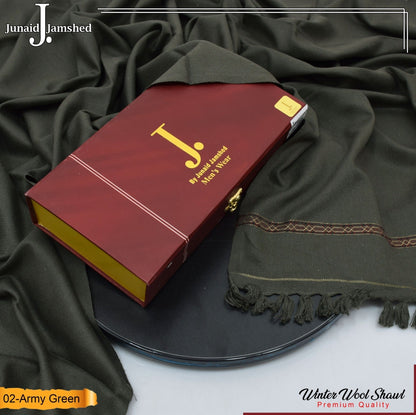J. PREMIUM WOOL SHAWL FOR MENS WITH LUXURY GIFT BOX & BAG ( Army Green )