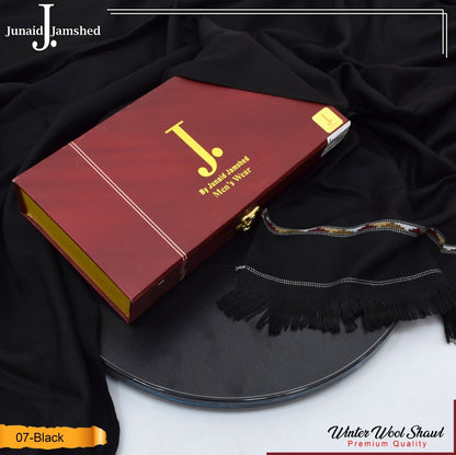 J. PREMIUM WOOL SHAWL FOR MENS WITH LUXURY GIFT BOX & BAG ( Black )