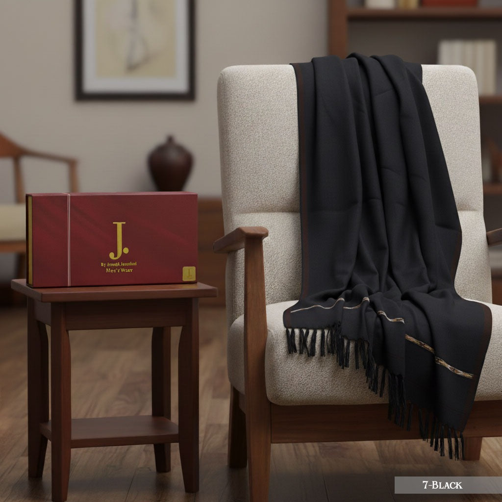 J. PREMIUM WOOL SHAWL FOR MENS WITH LUXURY GIFT BOX & BAG ( Black )