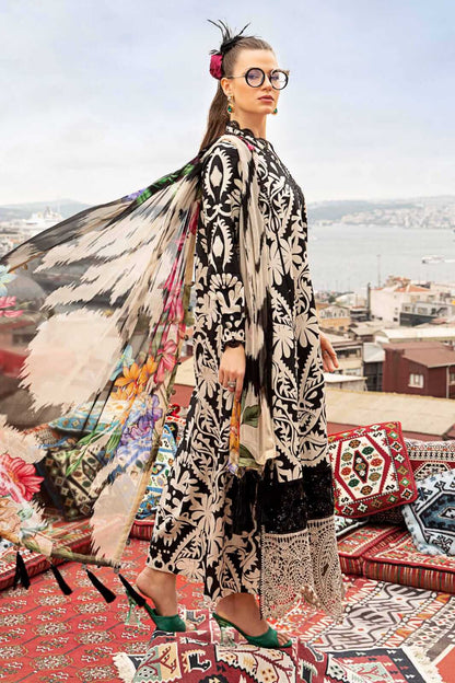 3 Piece Unstitched Embroidered Lawn Suit ( Fine Printed Silk Dupatta )