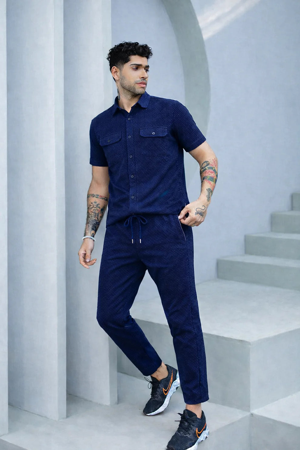 Safari Tracksuit Set (Shirt+Trouser)• Blue Waffle O