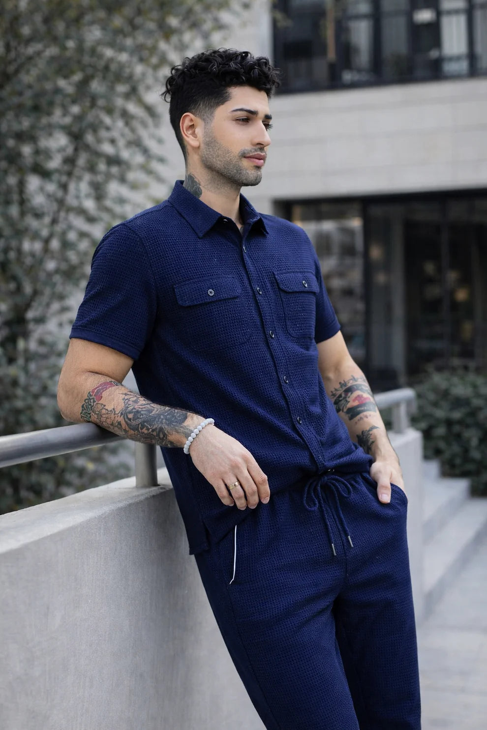 Safari Tracksuit Set (Shirt+Trouser)• Blue Waffle O