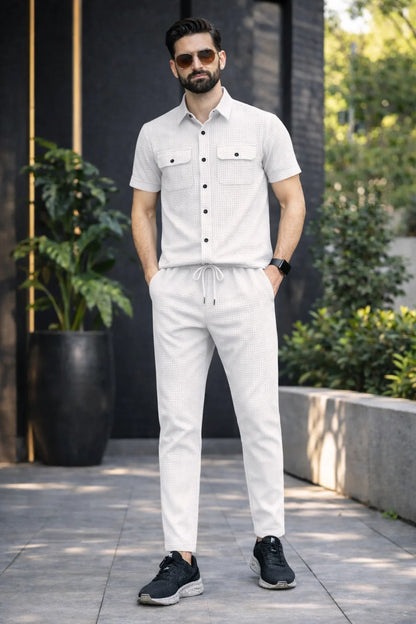 Safari Tracksuit Set (Shirt+Trouser)• Light White O