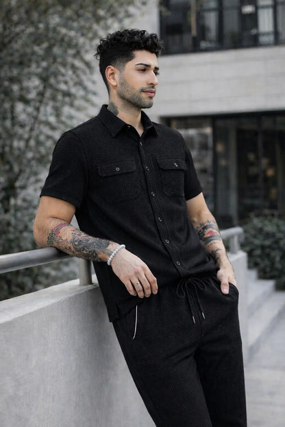 Safari Tracksuit Set (Shirt+Trouser)• Black Waffe O