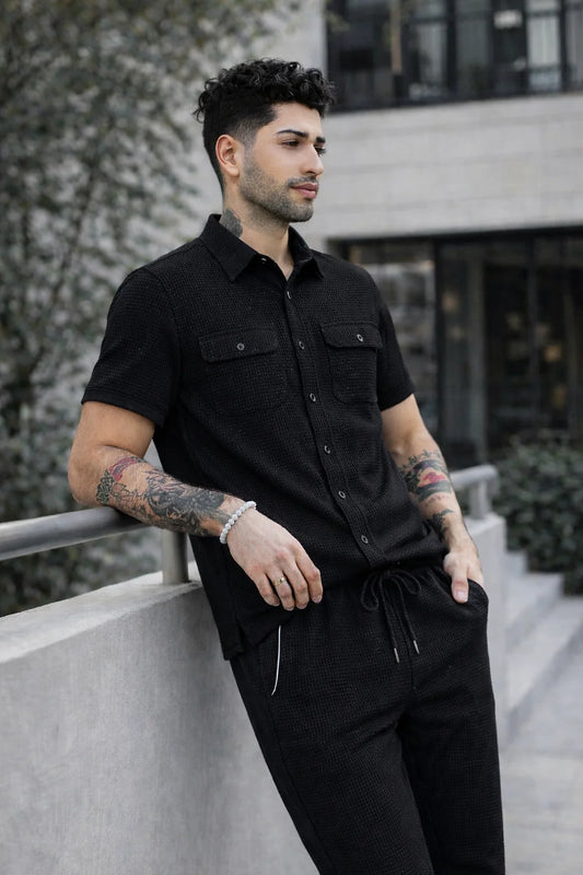 Safari Tracksuit Set (Shirt+Trouser)• Black Waffe O